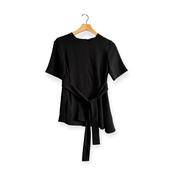 ZARA WOMAN V NECK Belted Asymmetrical blouse top, Black, Size S - Picture 1 of 14